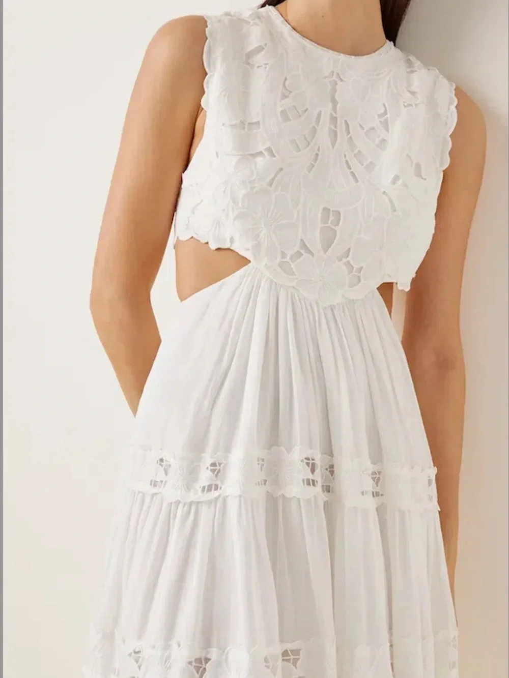 Zimmermann Cassia White Sleeveless Cutout Midi Dress - Size 2 = US 6/8